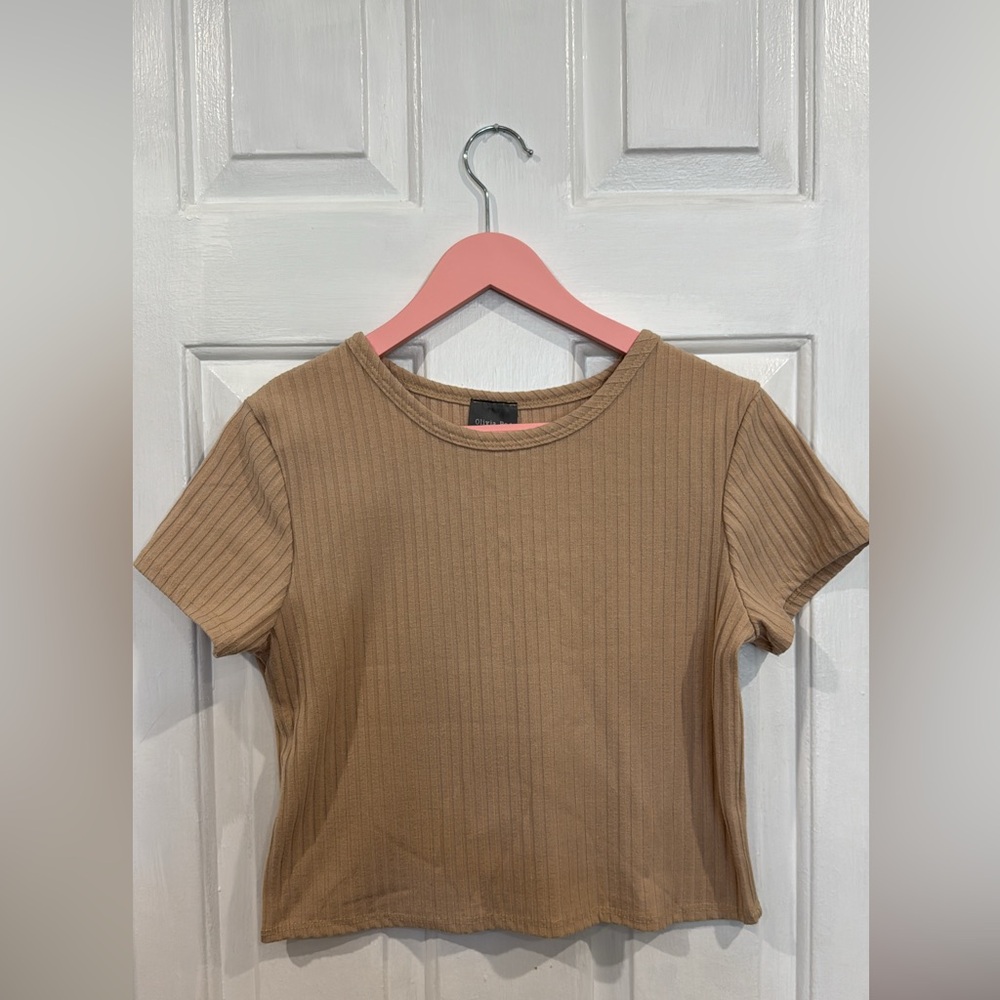 Olivia Rae Tan Fitted Ribbed Crop Tee